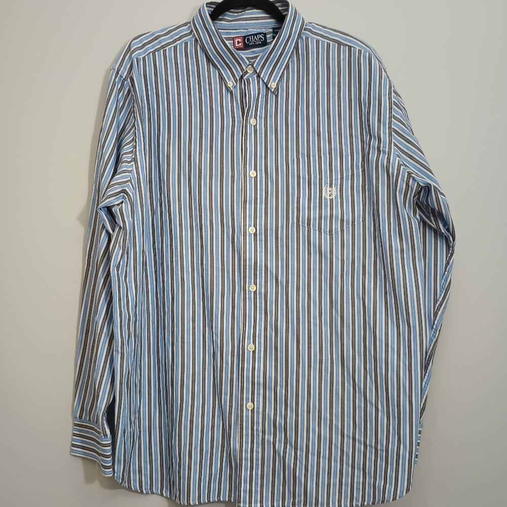 Men's Chaps Shirt with Blue and‎ White Stripes XXL - Picture 4 of 8